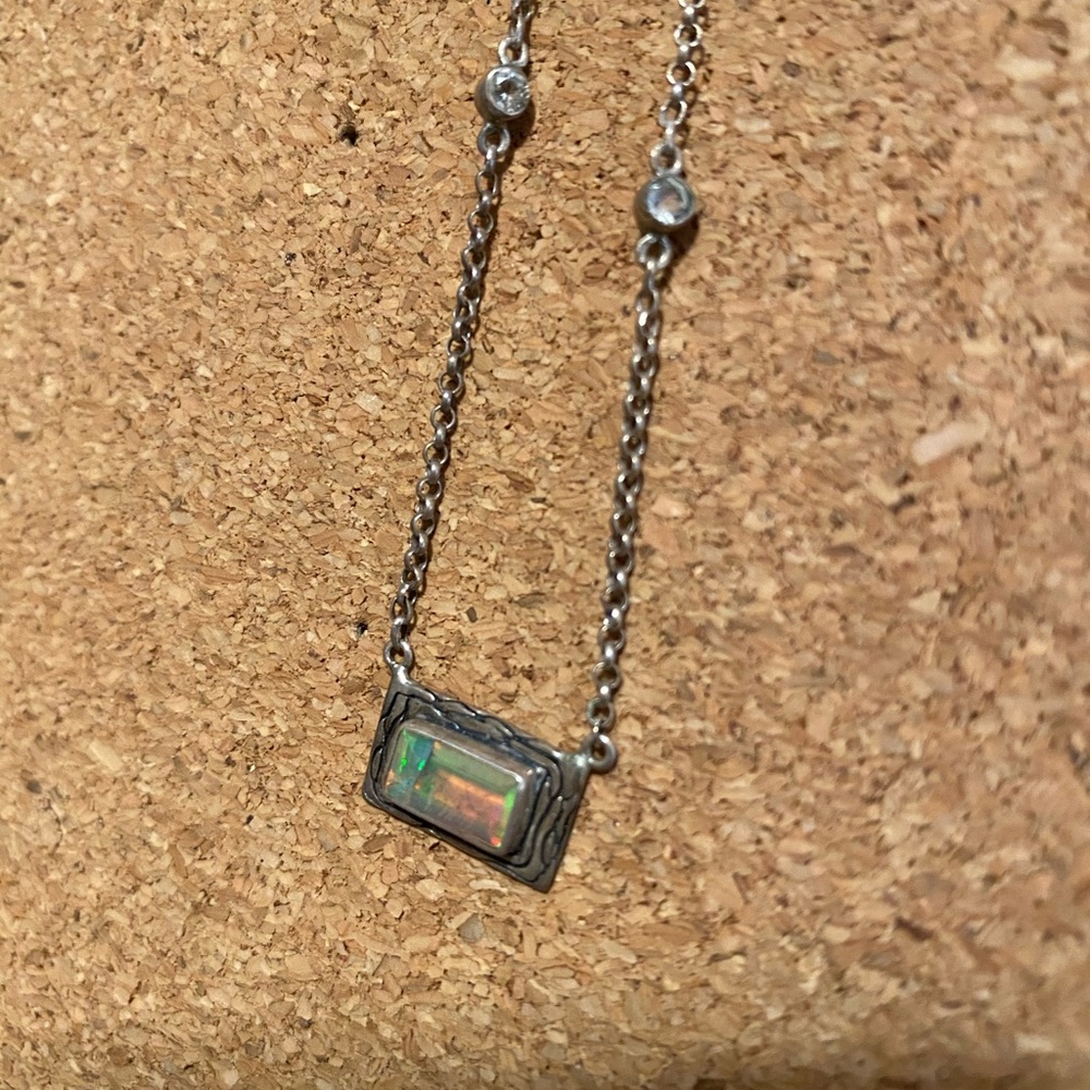 Sterling silver, opal & crystal necklace